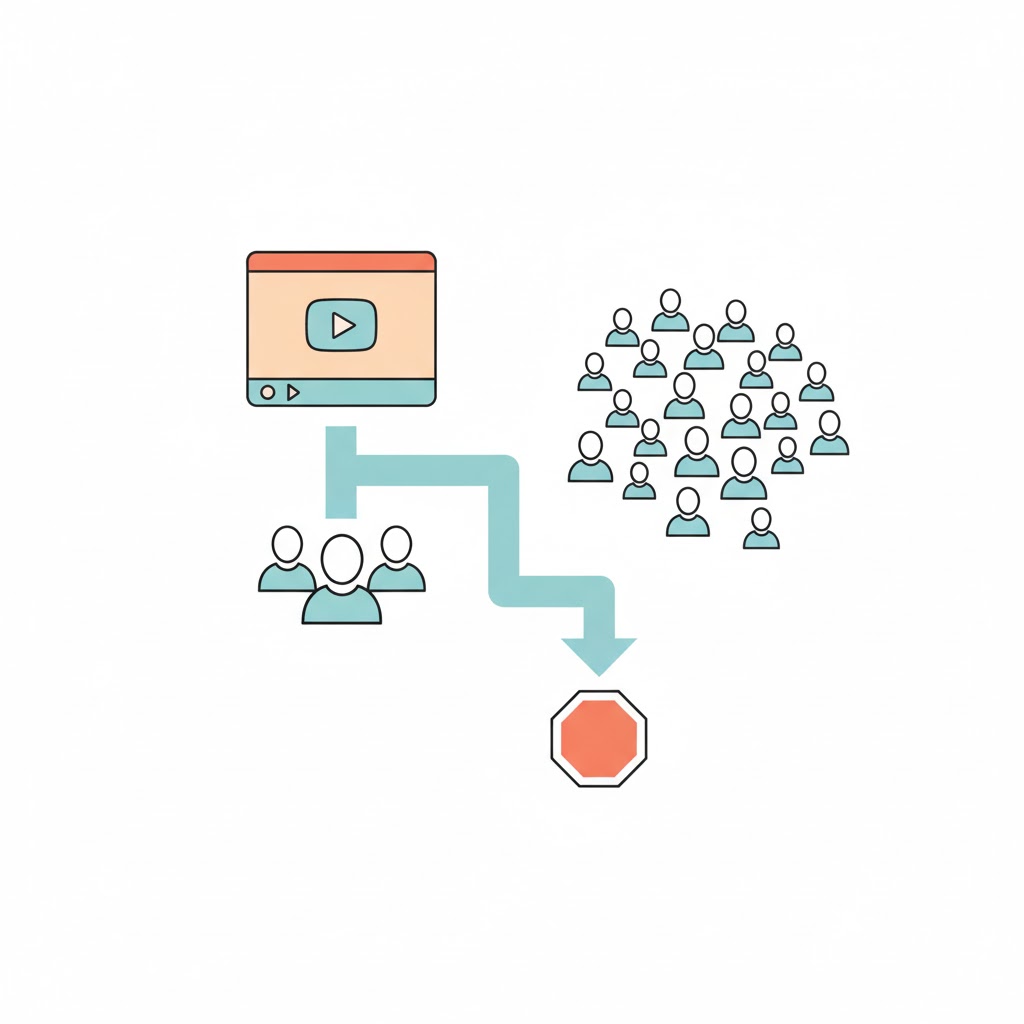 YouTube Videoları Keşfete Düşmüyor: 9 Gerçek Neden ve Net Çözüm Sırası 2 YouTube keşfet sisteminin videoları küçük testlerle değerlendirip yaydığı süreci gösteren görsel